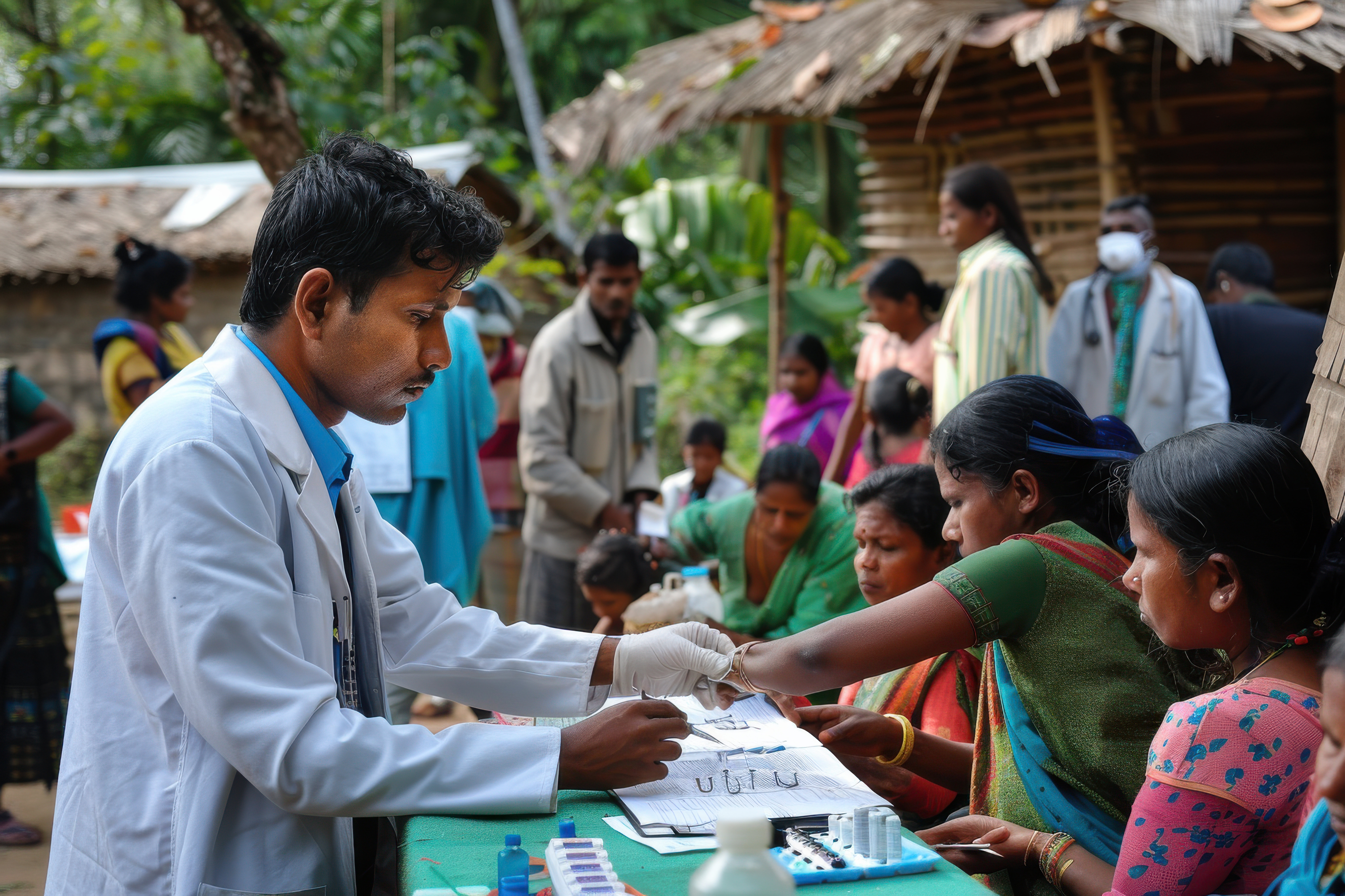 A rural healthcare worker examining a patient — the people behind BDAF